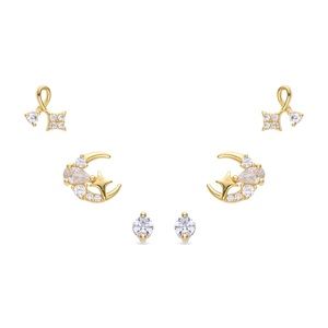 Multipiercing moon and star gold earrings